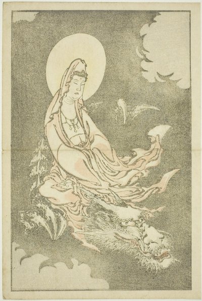 Gudinna rider på en drake, ur The Picture Book of Realistic Paintings of Hokusai (Hokusai shashin gafu), ca 1814 (färgtryck i trä (albumblad)) av Katsushika Hokusai