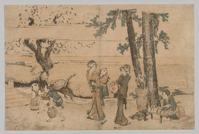 Grupp av figurer nära en bäck av Katsushika Hokusai