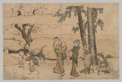 Grupp av figurer nära en bäck, 1760-1849. av Katsushika Hokusai