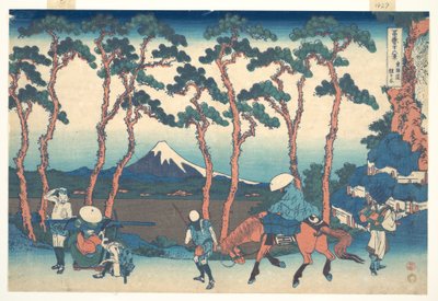 Hodogaya längs Tōkaidō (Tōkaidō Hodogaya), ur serien ”De trettiosex vyerna av berget Fuji” (Fugaku sanjūrokkei) av Katsushika Hokusai