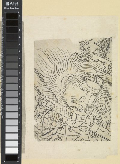 Huvud av en samuraj under körsbärsblom av Katsushika Hokusai