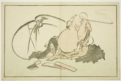 Hotei röker sin pipa, ur The Picture Book of Realistic Paintings of Hokusai (Hokusai shashin gafu), ca 1814 (färgtryck i trä (albumblad)) av Katsushika Hokusai