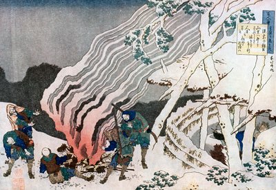 Jägare vid en eld i snön, c1835. av Katsushika Hokusai