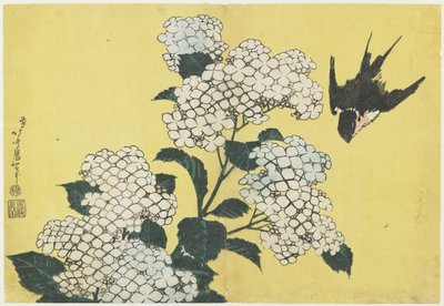 Hortensia och svala, ca. 1832 av Katsushika Hokusai