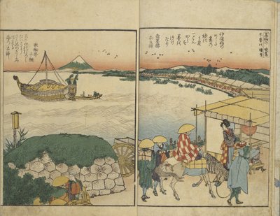 Illustrerad bok med vyer från båda stränderna av Sumida-floden av Katsushika Hokusai