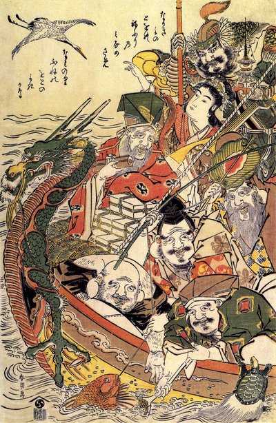 Japansk mytologi: "Sju gudar av lycka" av Katsushika Hokusai