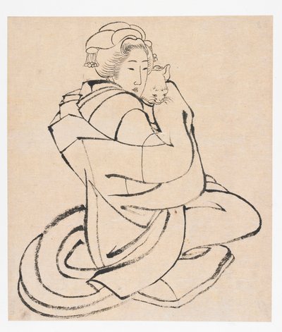 Lady Holding a Cat, Edo-period, ca. 1810-talet. av Katsushika Hokusai