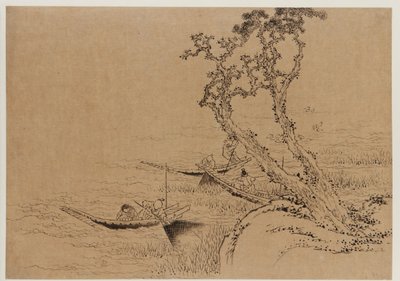 Landskap: figurer som fiskar från båtar, sent 1700-tidigt 1800-tal. av Katsushika Hokusai