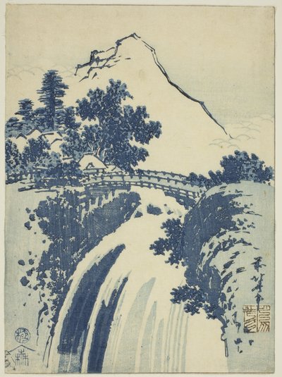 Landskap med vattenfall, från en serie chubantryck utan titel av Katsushika Hokusai