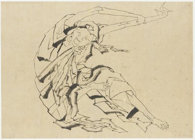 Långarmad man stretching, Edo-period (bläck på papper) av Katsushika Hokusai