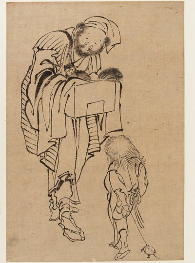 Man and Boy, Edo Period (bläck på papper) av Katsushika Hokusai