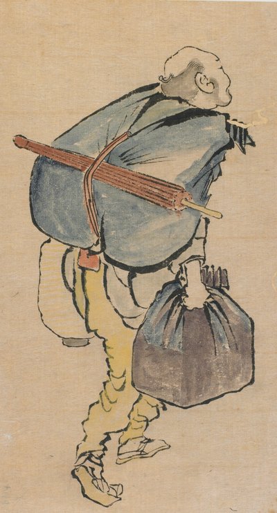 Man som bär ryggsäck och lykta, sent 1700-tidigt 1800-tal. av Katsushika Hokusai