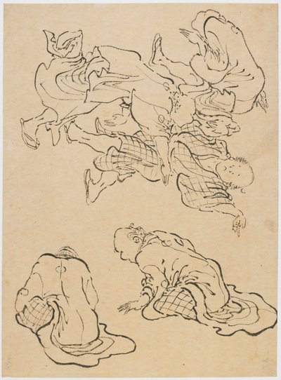 Dansande män och diverse figurer, sent 1700- och början av 1800-talet. av Katsushika Hokusai