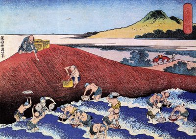 Tusen utsikter över havet, Japan: fiskare på stranden. (Skriva ut av Katsushika Hokusai