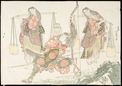 Minamoto no Tametomo och två saltsamlare av Katsushika Hokusai