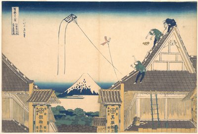 Mitsui-butiken i Surugachō i Edo (Edo Surugachō Mitsui mise ryaku zu), ur serien ”De trettiosex vyerna av berget Fuji” (Fugaku sanjūrokkei) av Katsushika Hokusai