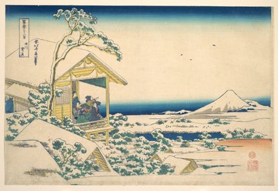 Morgonen efter snöfallet vid Koishikawa i Edo (Koishikawa yuki no ashita), ur serien ”De trettiosex vyerna av berget Fuji” (Fugaku sanjūrokkei) av Katsushika Hokusai