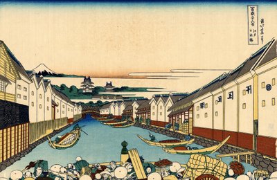 Nihonbashi-bron i Edo, ca 1830 (träblockstryck) av Katsushika Hokusai