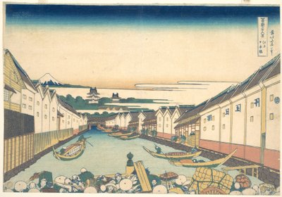 Nihonbashi i Edo (Edo Nihonbashi), ur serien ”De trettiosex vyerna av berget Fuji” (Fugaku sanjūrokkei) av Katsushika Hokusai