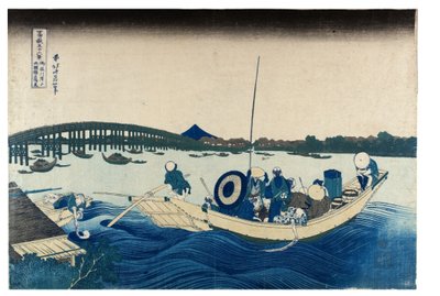 Nr 45 Solnedgång över Ryogoku-bron, Edo-perioden, ca 1830-talet (träsnitt på papper) av Katsushika Hokusai