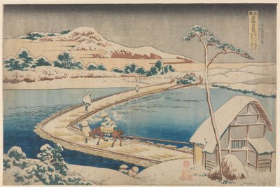 Gammal vy över pontonbron vid Sano i provinsen Kôzuke av Katsushika Hokusai