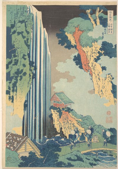 Ono-vattenfallet längs Kisokaidō (Kisokaidō Ono no bakufu), ur serien ”En rundtur bland vattenfall i olika provinser” (Shokoku taki meguri) av Katsushika Hokusai