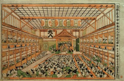 Original-perspektivbild av den stora Kabuki-teatern i Edo av Katsushika Hokusai