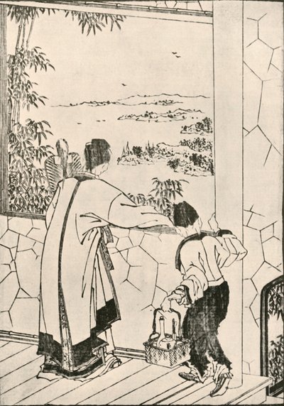 Människor som tittar ut genom ett fönster, sent 1700-tidigt 1800-tal, 1924. av Katsushika Hokusai