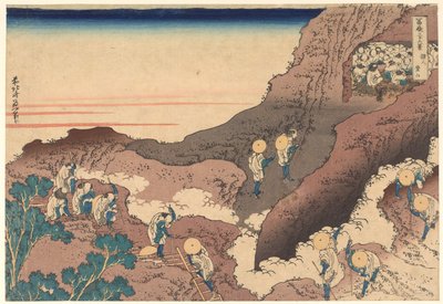 Pilgrimer på väg upp mot toppen, ur serien ”Trettiosex vyer av berget Fuji” av Katsushika Hokusai