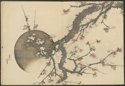 Plommonblom och måne från boken Mount Fuji in Spring (Haru no Fuji) av Katsushika Hokusai