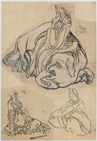 Förberedande skiss för The Courtesan Eguchi as the Bodhisattva Fugen..., Edo period, c1806-1811. av Katsushika Hokusai