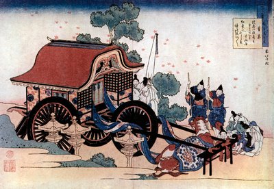 Drar en trehjulig vagn, japanskt träsnitt, c1780-1849. av Katsushika Hokusai