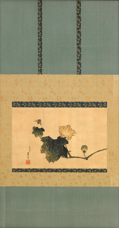 Pumpa och vinstockar och hästfluga, Edo-period, ca 1825 (bläck och färg på siden) av Katsushika Hokusai