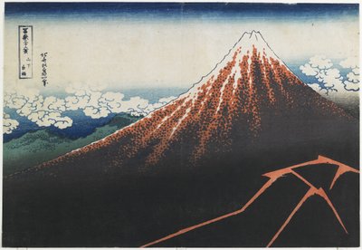 Regnstorm under toppmötet, 1831-1834 av Katsushika Hokusai