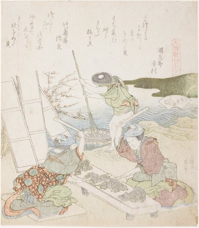 Återvinningspapper, illustration för The Fulling-block Shell av Katsushika Hokusai