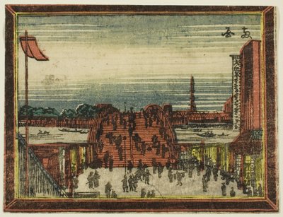 Ryogoku Bridge, från serien Dutch-style Pictures: Eight Views of Edo (Oranda gakyo Edo hakkei) av Katsushika Hokusai