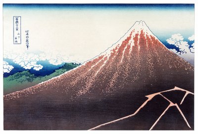 Sanka Haku från 36 vyer av Fuji, publicerad omkring 1890 (färgat träsnitt) av Katsushika Hokusai