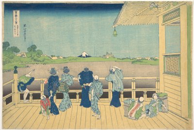 Sazai-hallen vid De femhundra arhaternas tempel (Gohyaku Rakanji Sazaidō), ur serien ”Trettiosex vyer över berget Fuji” (Fugaku sanjūrokkei) av Katsushika Hokusai