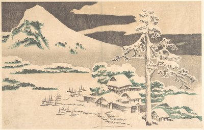 En kustby på vintern, ur Hokusais album med realistiska bilder (Hokusai shashin gafu) av Katsushika Hokusai