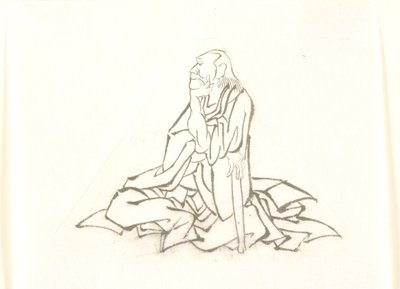 Sittande gammal man som stöder sig på en käpp av Katsushika Hokusai