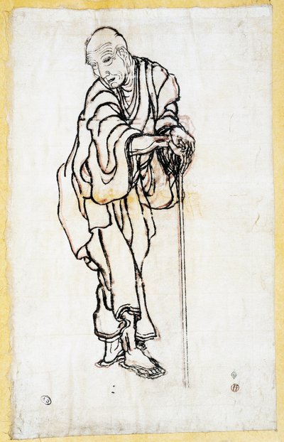 Självporträtt som en gammal man, ca 1840-49 (penna och bläck på papper) av Katsushika Hokusai
