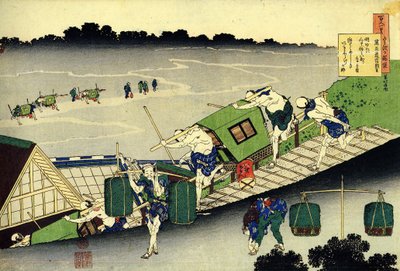Serie med hundra dikter av hundra poeter: ""Fujiwara no Michinobu Ason"" Små sedanhytter - Tryck av Katsushika Hokusai (1760-1849) (ukiyo-e skola) cirka 1830 State Hermitage Saint Petersburg av Katsushika Hokusai
