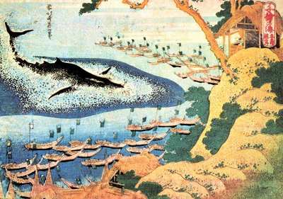 Serie med tusen utsikter över havet: valen utanför Gotoöarna, Japan - Tryck av Katsushika Hokusai (1760-1849) (ukiyo-e-skolan) 1830-1833 State A Pushkin Museum of Fine Arts, Moskva av Katsushika Hokusai