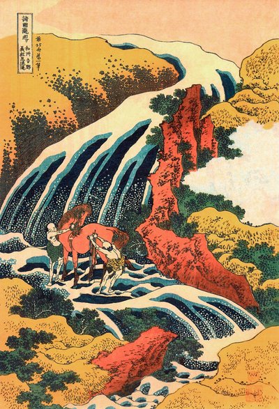 Series des cascades: ""Les cascades a Yoshino, province de Yamoto, Japon"" Tryck av Katsushika Hokusai (1760-1849) (skola ukiyo-e) 1830 environ State A Pushkin Museum of Fine Arts, Moskva av Katsushika Hokusai