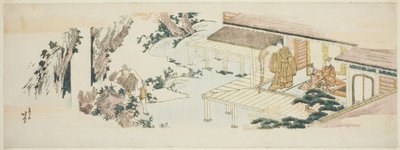 Tjänare som kastar knippen av grenar i vattenfallet av Katsushika Hokusai