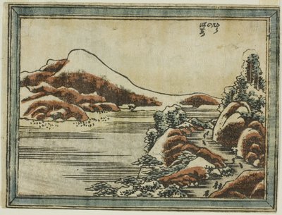 Snow at Dusk at Hira (Hira no bosetsu), från serien Eight Views of Omi in Etching Style (Doban Omi hakkei) av Katsushika Hokusai