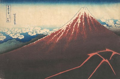 Storm under berget Fuji Sanka no haku u, från serien Thirty-six Views of Mount..., ca. 1830-32. av Katsushika Hokusai