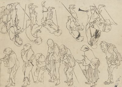 Studier av lama pilgrimer, Edo-perioden (bläck på papper) av Katsushika Hokusai