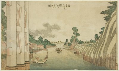 Sumida River sedd från Azuma Bridge (Azumabashi yori Sumida wo miru no zu), från en grupp landskap i västerländsk stil av Katsushika Hokusai