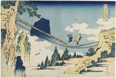 "Hängbro mellan Hida och Etchu_ provinserna" av Katsushika Hokusai